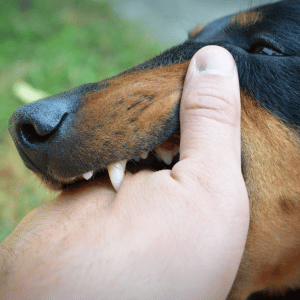 dog biting the hand of an adult in Katy, Texas