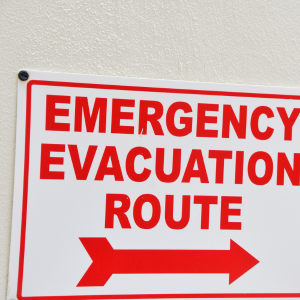 sign that says emergency evacuation route in Katy, Texas