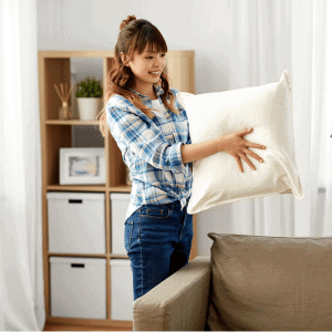 woman hiding dog treats in couch cushions houston texas