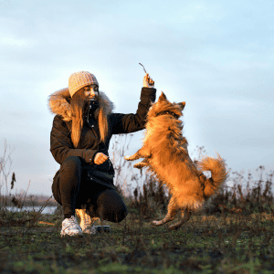 katy dog walking trails and parks - woman playing with dog