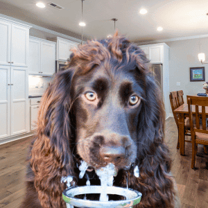 dog drinking water from fountain in Katy, TX