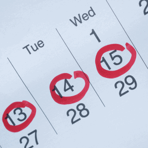 calendar with dates circles in red